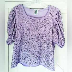 Queen of Sparkles Rhinestone Poof Sleeve Top Size Medium